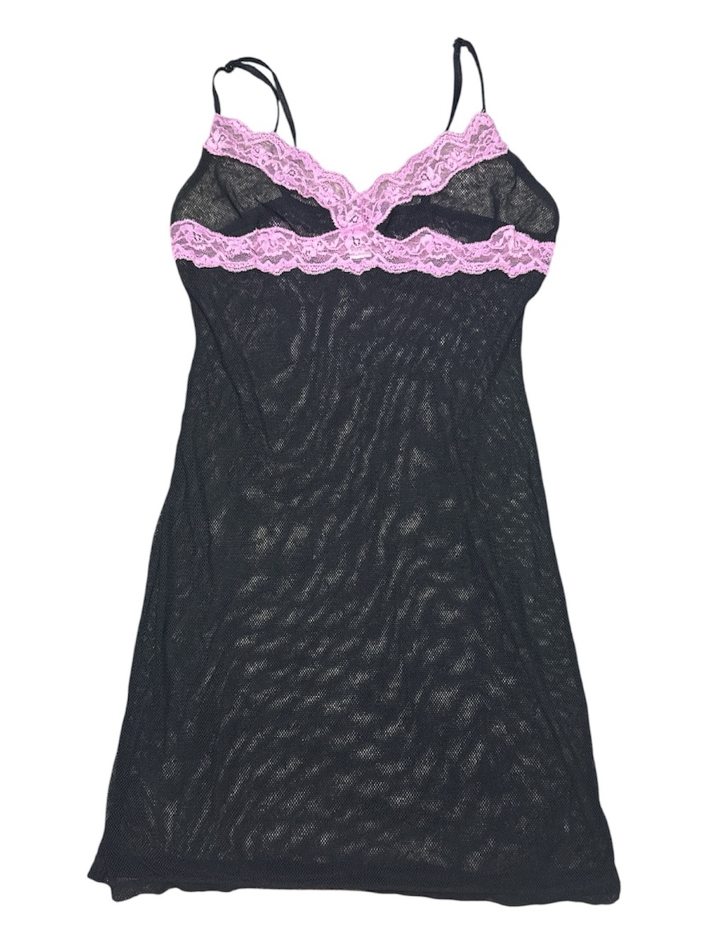 Frederick’s of Hollywood Pink Lace Fishnet Spaghetti Strap Sleep Nighty Slip